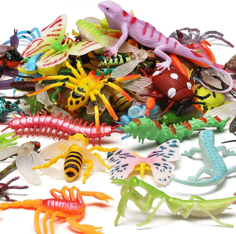 Photo 1 of 
Roll over image to zoom in
76 Pack Mini Plastic Bug Set, Realistic Insects Toy for Child, Fake Bugs Figure for Kid, Toddler, Insect Themed Party Favors Gift, Cupcake Topper, Education School Classroom reward, Sensory Bin Filler