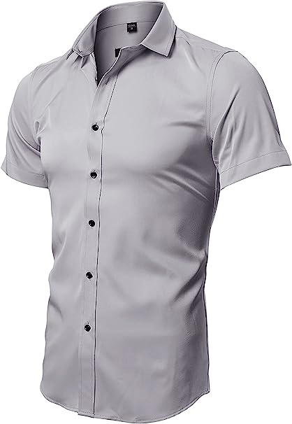 Photo 1 of FLY HAWK Mens Dress Shirts, Fitted Bamboo Fiber Short Sleeve Elastic Casual Button Down Shirts, SIZE L 