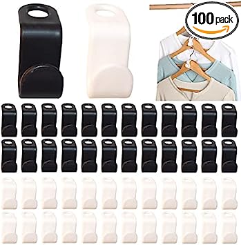 Photo 1 of 100 Pack Clothes Hanger Connector Hooks, Space Saving Cascading Hanger, Extender Hooks Closet Organizer and Storage(White & Black)