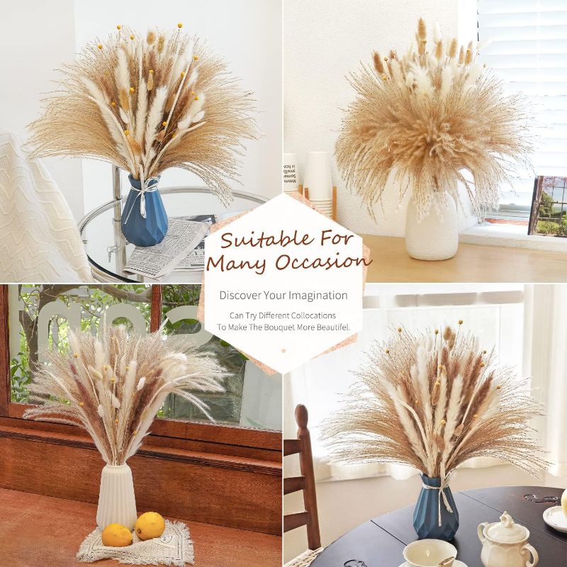 Photo 1 of 35pcs Dried Pampas Grass Dried Flowers Home Decor Arrangement Plant Wedding Part Dried Flowers Decorations Natural Boho Pampas Grass Bouquet White Small Fluffy Reed Bunny Tails