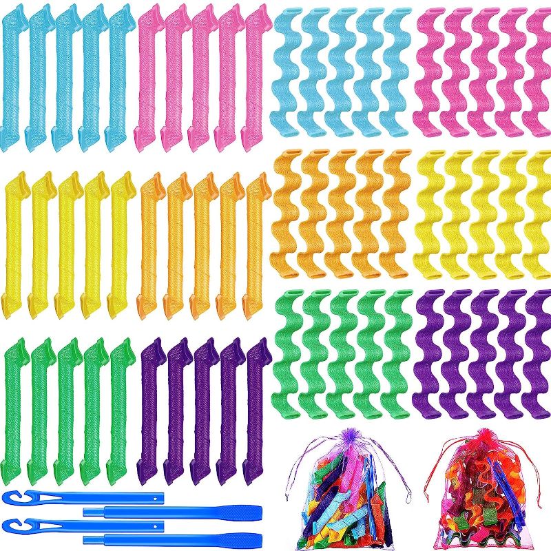 Photo 1 of 60 Pieces Spiral Curlers Styling Kit 2 Styles No Heat Hair Wave Curler Heatless Silicone Hair Curlers with 2 Pieces Hooks and Bags for Women Girl's Short Medium and Long Hair(17.7 Inch)