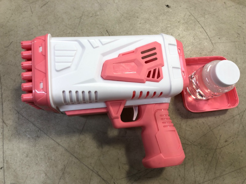 Photo 2 of Bazooka Bubble Gun with Light for Summer|Rocket Boom Bubble Blower|Big Rocket Launcher Bubble Machine Gun,Toddler Outdoor Toys for Kids Ages 4-8,Gifts for 3 5 6 7 Year Old Boys and Girls,Adults (Pink) Pink Bubble Gun