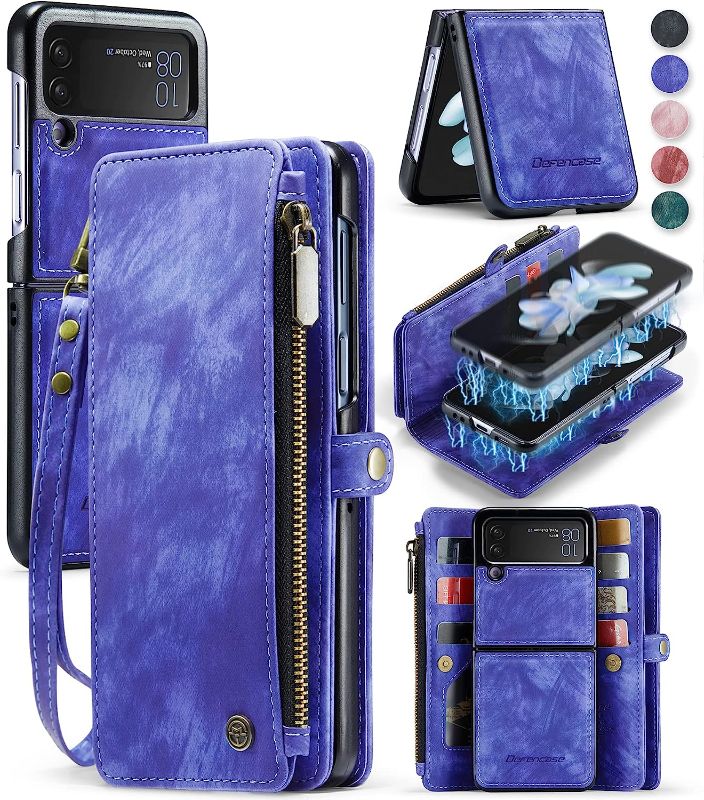 Photo 1 of Defencase Galaxy Z Flip 4 Wallet Case, Detachable Card Holder, PU Leather 2-in-1, Wristlet & Magnetic, 5G-compatible, Purple