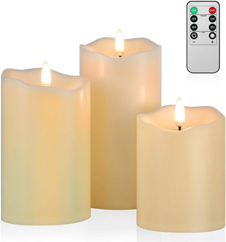 Photo 1 of  Flickering Flameless Candles, Most Realistic LED Candles with Remote and Timer, Set of 3 Battery Operated Candles for Valentines Home Wedding