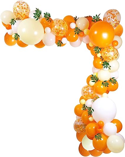 Photo 1 of 112pcs Little Cutie Orange Yellow White Balloon Garland Arch kit with Artificial Willow Leaves for Birthday Sunshine Baby Shower Bridal Shower Party Tangerine Theme Clementine Fruit Party Decors