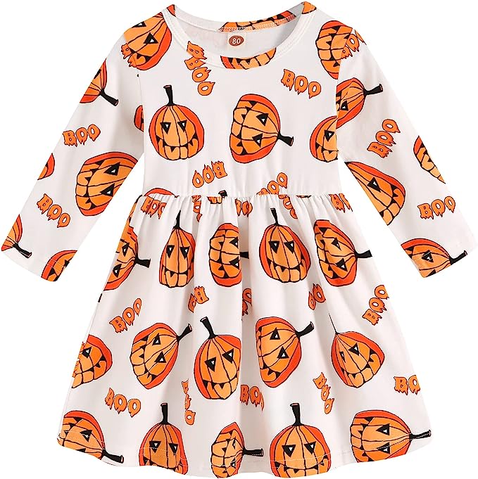Photo 1 of Halloween Kids Toddler Baby Girls Dress Flying Sleeve Pumpkin Dresses Clothes Fall Outfits  2t to 3t