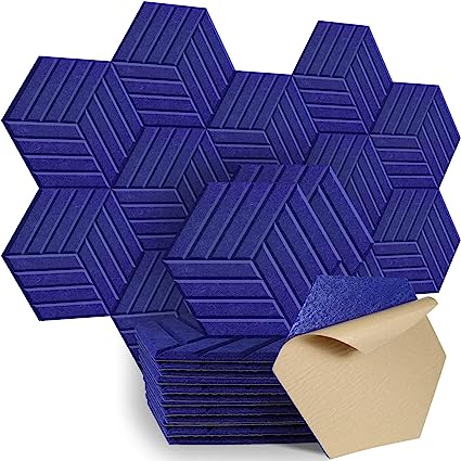 Photo 1 of  Sound Proof Panels Hexagon Self-Adhesive, 12 Pieces High Density Acoustic Panel, 14" X 12" X 0.4" Stylish Sound Dampening Padding for Studio Recording Office Home(navy blue)  design may vary