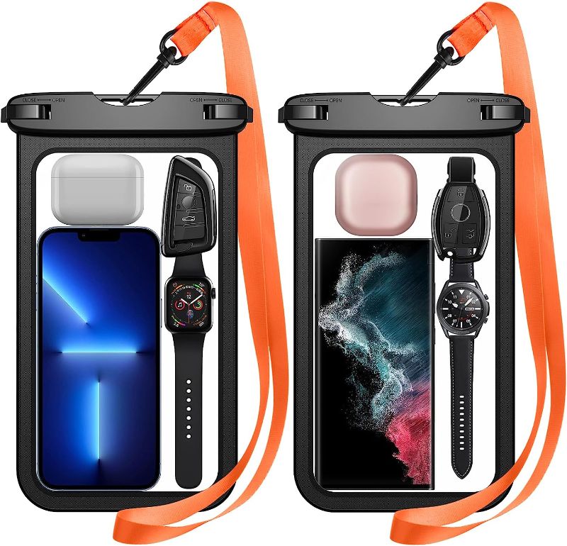 Photo 1 of 3 Pcs Waterproof Phone Pouch, [Up to 10" Large] Universal IPX8 Waterproof Cell Phone Case Dry Bag with Lanyard for iPhone 14 Pro Max/13/12/11/SE/8,Galaxy S23 Ultra/S22/S21 for Vacation -Black