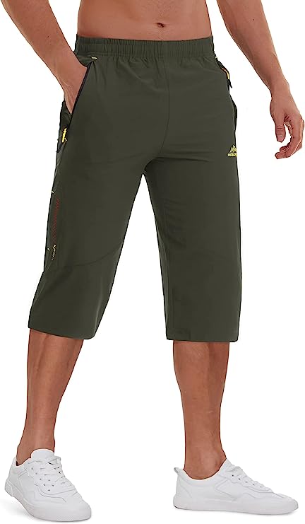 Photo 1 of BIYLACLESEN Men's 3/4 Hiking Pants Outdoor Performance Running Jogger Capri Shorts Camping Cycling Fishing Shorts  size 40 ARMY GREEN