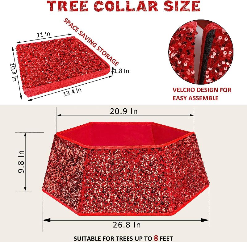 Photo 1 of  Christmas Tree Collar, Sequin Christmas Tree Skirt, Folable Christmas Tree Ring, Xmas Tree Stand Base Cover for Christmas Tree Decoration, Square Red