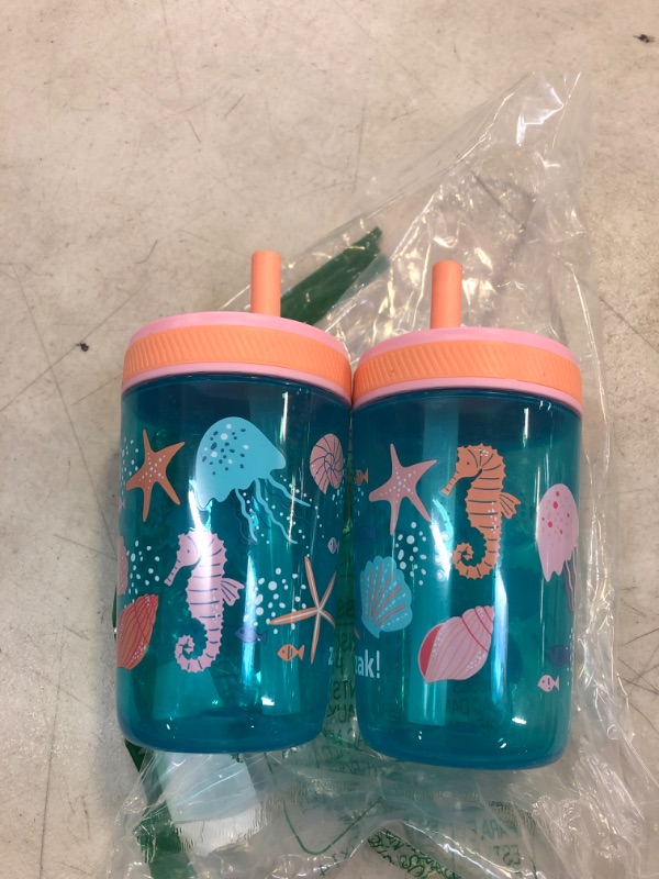 Photo 2 of Zak Designs Kelso 15 oz Tumbler Set, (Shells) Non-BPA Leak-Proof Screw-On Lid with Straw Made of Durable Plastic and Silicone, Perfect Baby Cup Bundle for Kids (2pc Set)