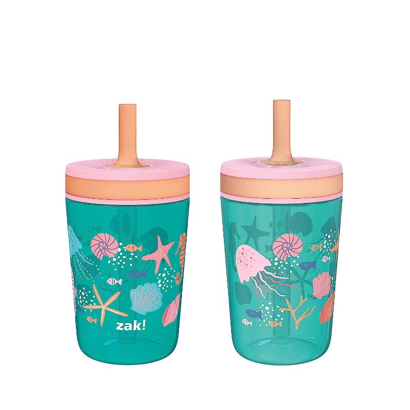 Photo 1 of Zak Designs Kelso 15 oz Tumbler Set, (Shells) Non-BPA Leak-Proof Screw-On Lid with Straw Made of Durable Plastic and Silicone, Perfect Baby Cup Bundle for Kids (2pc Set)