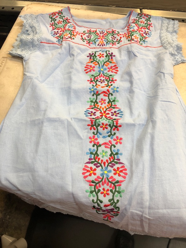 Photo 2 of  Summer Dresses for Women Mexican Dress Peasant Midsommar Traditional Embroidered Ruffle Beach Coverup, SIZE M 