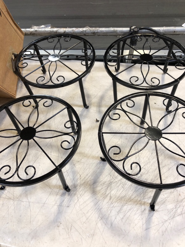 Photo 2 of 4 Pack Metal Plant Stands for Flower Pot, Heavy Duty Black Iron Potted Stand Holder, Indoor Outdoor Rustproof Metal Planter Container Round Supports Display Rack for Home & Garden Decor