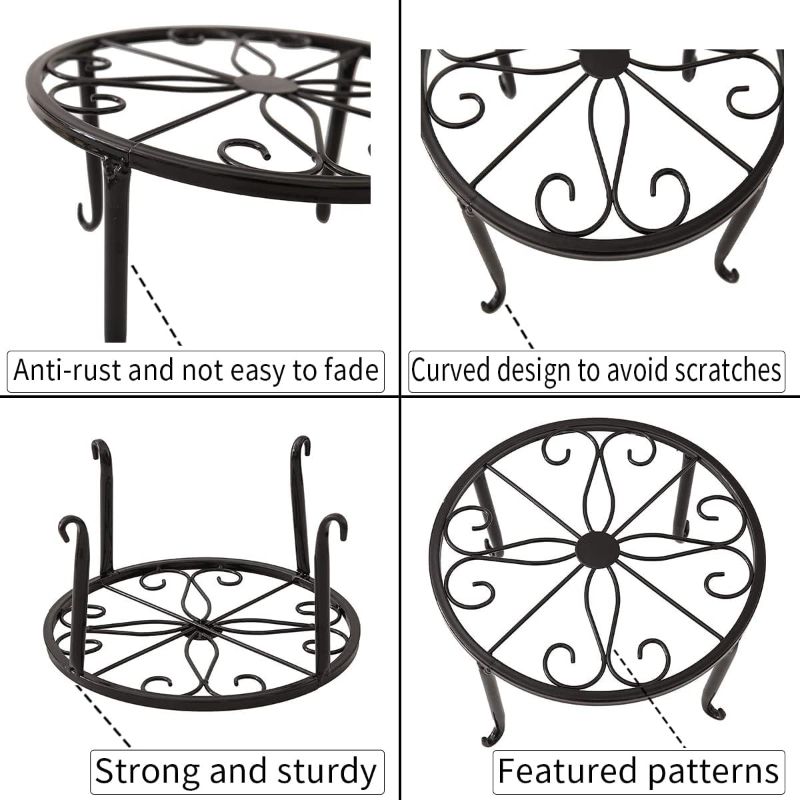 Photo 1 of 4 Pack Metal Plant Stands for Flower Pot, Heavy Duty Black Iron Potted Stand Holder, Indoor Outdoor Rustproof Metal Planter Container Round Supports Display Rack for Home & Garden Decor