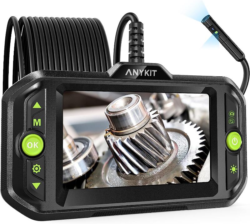 Photo 1 of Anykit Dual Lens Borescope with Split Screen, 6mm Endoscope 1080P HD Inspection Camera, IP67 Waterproof Snake Camera with 6 LED Lights, 16.4FT Flexible Cable for Engines, Sink and HVAC Inspection
