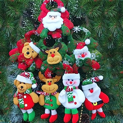 Photo 1 of 8 Pack Christmas Tree Decorations Ornaments Set,Pendant Plush Snowman Santa Claus Polar Bear Elk Hanging Christmas Tree Decoration Pendants for Xmas Home Party Holiday Decorative