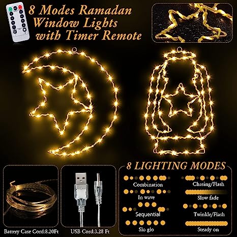 Photo 1 of 2 Pcs Ramadan Mubarak Decorations Window Light, 8 M…