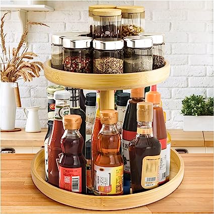 Photo 1 of 2 Tier Bamboo Lazy Susan Organizer for Kitchen,Turntable for Cabinet,Turntable Organizer for Cabinet Pantry Table Organization