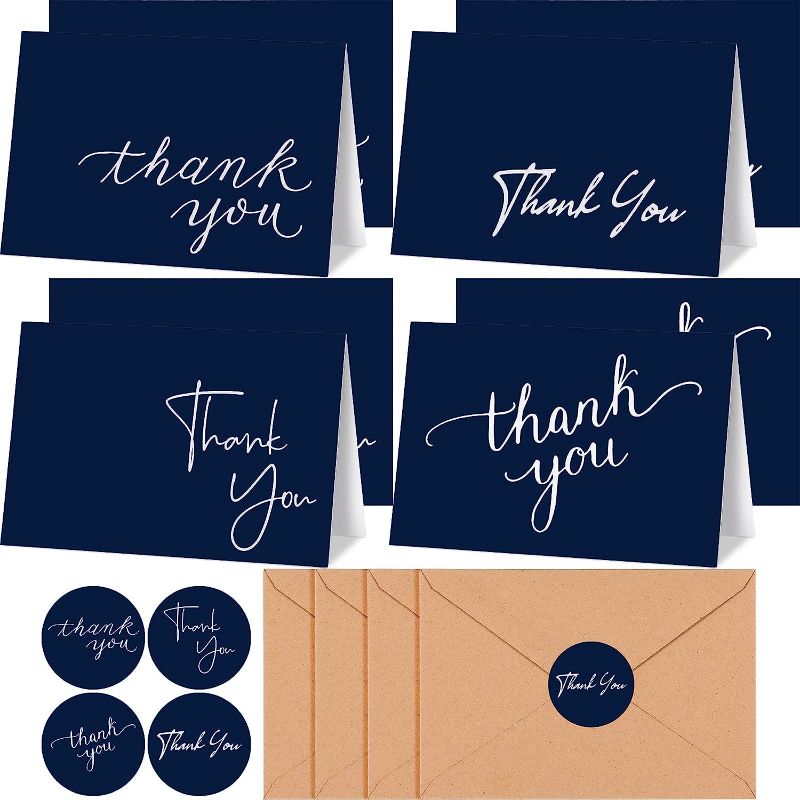 Photo 1 of 300 pcs Navy Blue Thank You Cards with Envelopes and Stickers 4 x 6 Blank Thank You Greeting Notes Bulk 4 Concise Designs Thank You Gift Cards for Wedding Business Baby Shower Birthday Graduation
