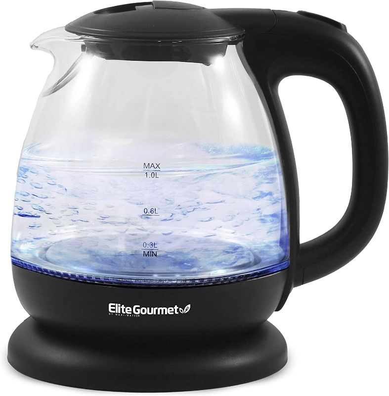 Photo 1 of  EKT1001 Maxi-Matic 1L Glass Electric Tea Kettle Hot Water Heater Boiler BPA-Free with Blue LED Interior Fast Boil and Auto Shut-Off, Black
