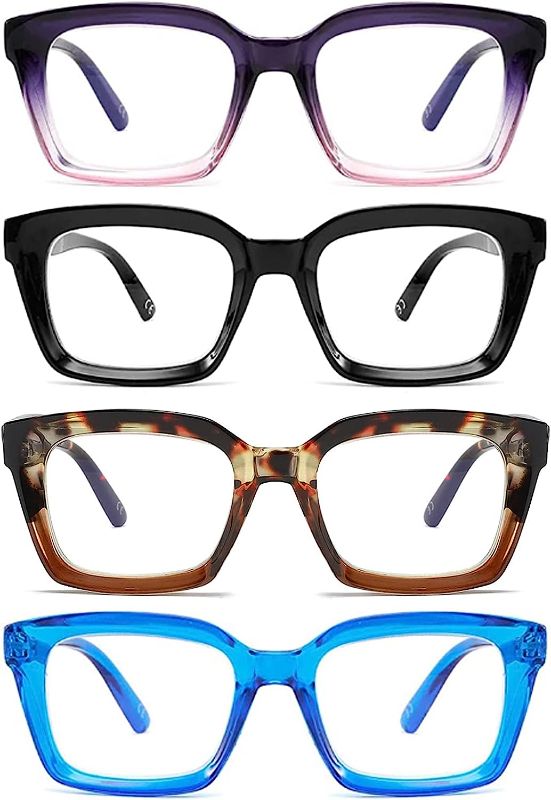 Photo 1 of 4 Pairs Retro Oversized Large Frame Reading Glasses Men and Women Square Fashion Oprah Style Blue Light Blocking Computer reader with glasses cloth cover +2.5
