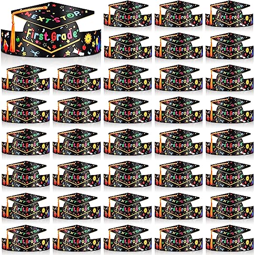 Photo 2 of 36 Pcs Kindergarten Paper Graduation Hats for Kids Preschool Adjustable Graduation Hats Caps with 36 Rope for Student Grad
