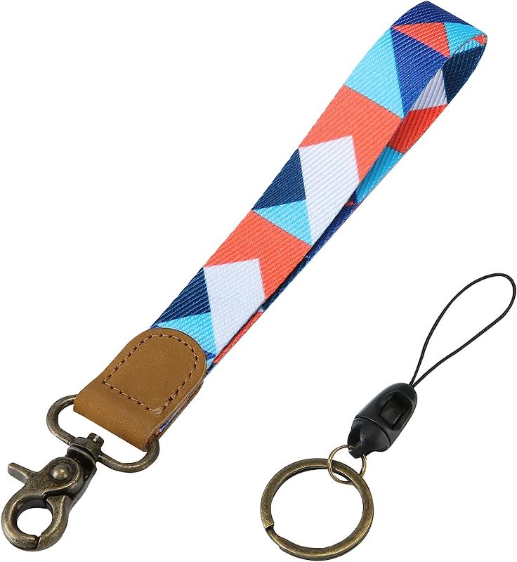 Photo 1 of 2 pcs.- Torolle Wrist Lanyard Key Chains for Men Women, Short Wristlet Strap for Car Keys Phone -Tangram
