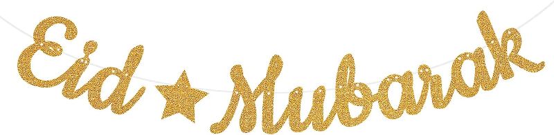 Photo 1 of Eid Mubarak Banner, Ramadan Mubarak Decorations, Gold Glitter Muslim Eid Mubarak Festival Garland Decorations (Gold)
