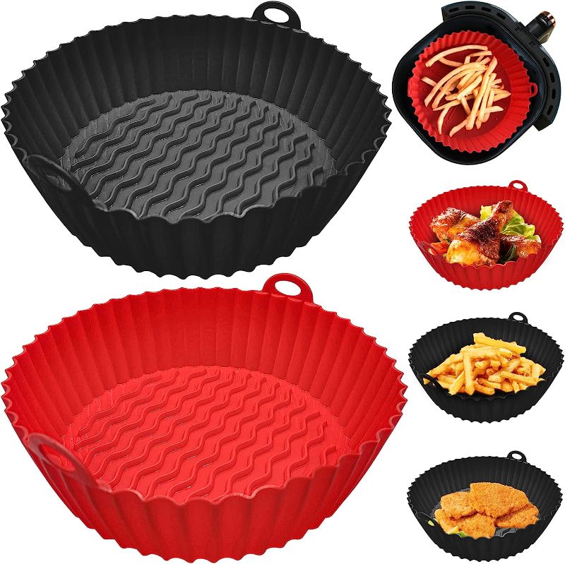 Photo 1 of 2 Pack Air Fryer Silicone Liners - Food Grade Reusable Air Fryer Liners - Easy to Clean, Non-stick, Heat Resistant - Replacement of Flammable Parchment Paper Liners
