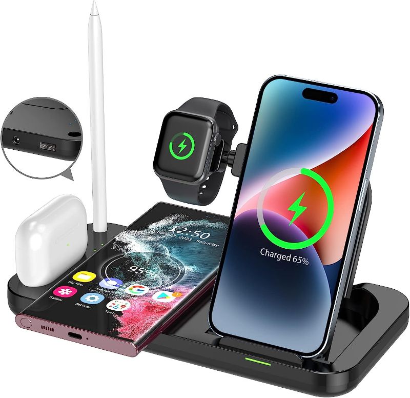 Photo 2 of 5 in 1 Wireless Charger for Apple Multiple Devices 72W Fast Wireless Charging Station with USB Ports Foldable Charging Dock Stand for Different iPhone Samsung Galaxy Android Phones Apple Watch Airpods
