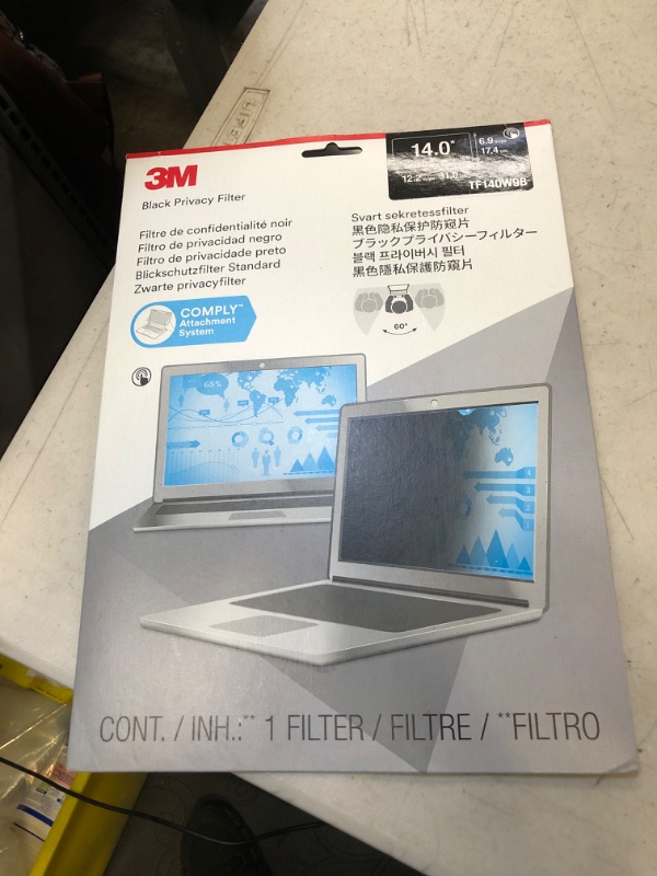 Photo 2 of 3M Privacy Filter for 14" Laptop - Touchscreen Compatible - Works for Lenovo X1 Carbon Touch - TF140W9B, Black