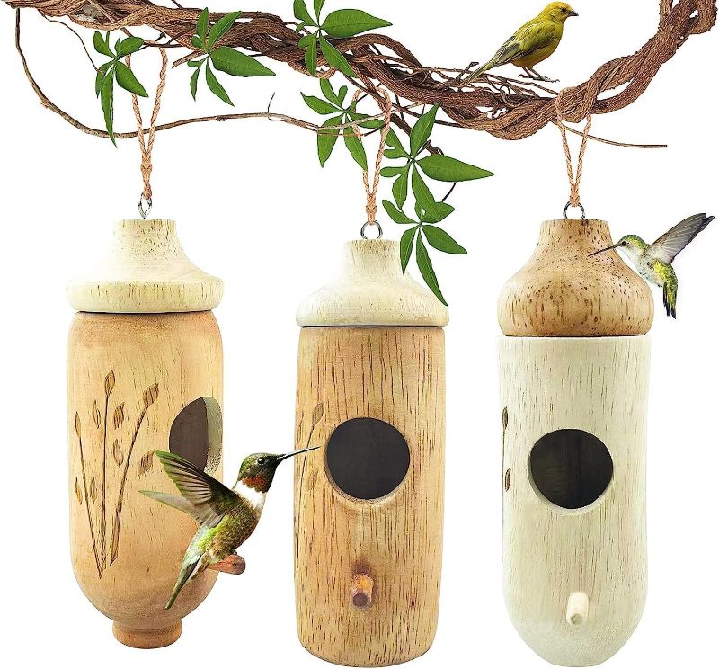 Photo 1 of 2023 Hummingbirds House Wooden Hanging Nest, Bird Houses for Outside, Outdoors Window Viewing Humming Bird House Nests Kit, 3 Packs
