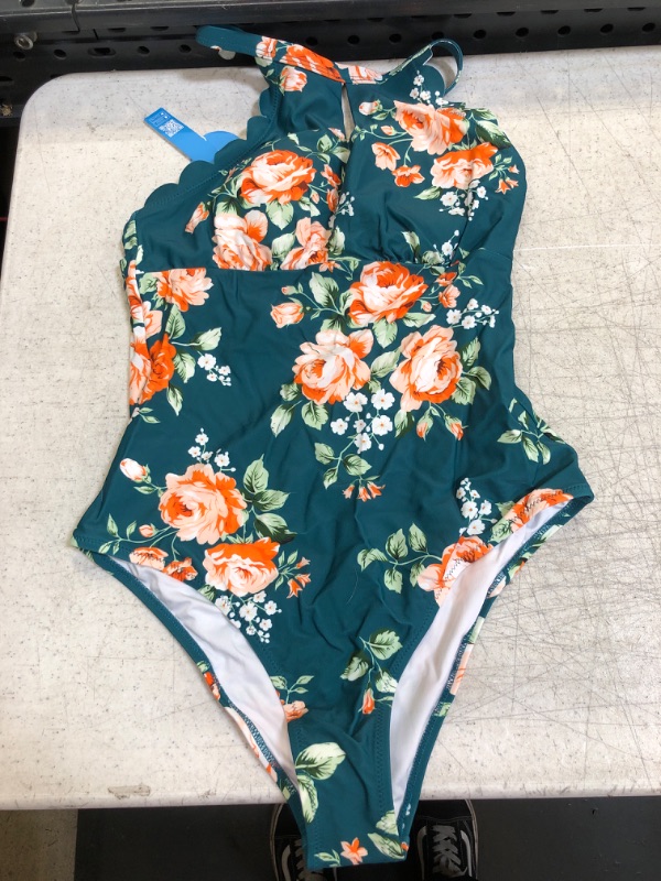Photo 1 of Green Floral One Piece Bathing Suit Medium 