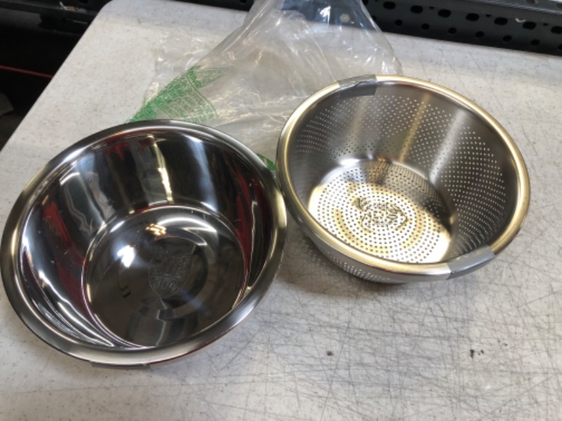 Photo 1 of 304 Stainless Steel Microporous Colander, 2-Qt Large Capacity with Mixing Bowl For washing vegetables, fruit and rice and for draining cooked pasta. (2PC) (2QT)
