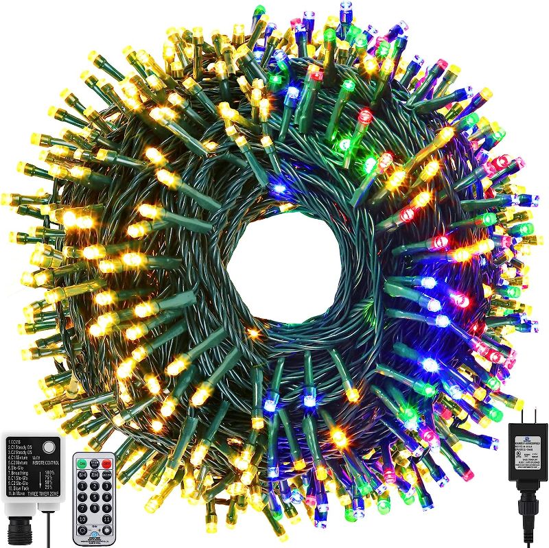 Photo 1 of Holahome Color Changing Christmas Lights Outdoor Indoor Waterproof,180FT 500 LED UL Certified 11 Modes Warm White & Multi Color End-to-End Plug with Timer Remote Controller Tree Lights
