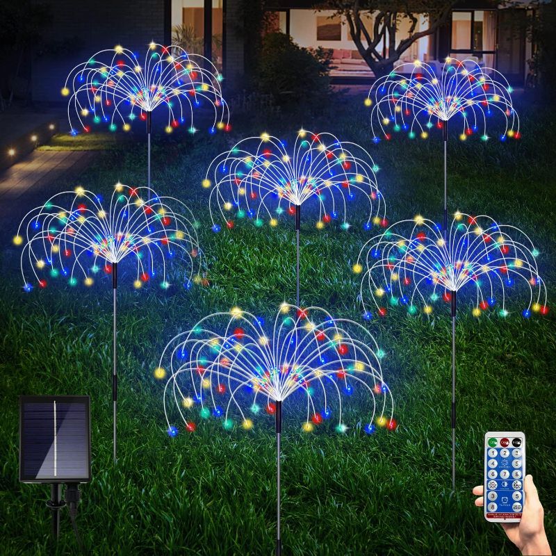 Photo 1 of 6 Pack Solar Garden Lights, Firework Lights, Decorative, 8 Lighting Modes with Remote 120 LED Twinkling Waterproof Landscape Outdoor Decor, for Pathway Backyard Walkway Patio(Colorful)
