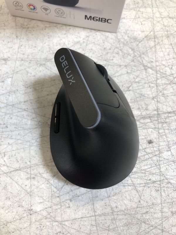 Photo 2 of DeLUX Wireless Vertical Mouse, Silent Small Ergonomic Mouse with BT 5.0 and USB Receiver, 6 Buttons and 2400 DPI, RGB Rechargeable Mouse for Wrist and Hand Strain, Carpal Tunnel (M618mini-Iron Gray)
