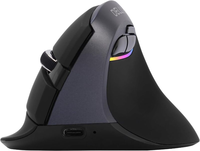 Photo 1 of DeLUX Wireless Vertical Mouse, Silent Small Ergonomic Mouse with BT 5.0 and USB Receiver, 6 Buttons and 2400 DPI, RGB Rechargeable Mouse for Wrist and Hand Strain, Carpal Tunnel (M618mini-Iron Gray)
