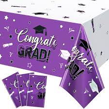 Photo 1 of 3 Pack Graduation Party Tablecloth Congrats Class of 2022 Graduation Table Covers Grad Cap Table Cloth Rectangle Plastic Tablecloth for Grad Party Decorations and Supplies, 54 x 108 Inch (Black)