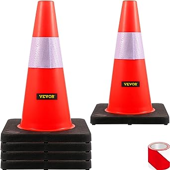 Photo 1 of (5 Cones) BESEA 18" inch Orange PVC Safety Traffic Cone Black Base Construction Road Parking Cones with 6" Reflective Collars 02_18"(5 Cones)