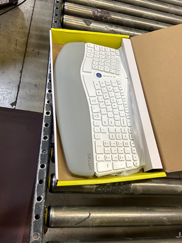 Photo 2 of Wireless Ergonomic Split Keyboard with Cushioned Palm Rest Against Carpal Tunnel, DELUX [Standard Ergo] Keyboard Series, Multi-Device Connection, Compatible with Windows, Mac OS (GM901D-White)