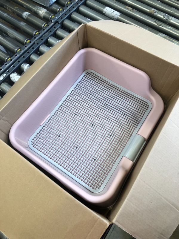 Photo 2 of [PS Korea] Indoor Dog Potty Tray – with Protection Wall Every Side for No Leak, Spill, Accident - Keep Paws Dry and Floors Clean (Pink) Tray Only Pink