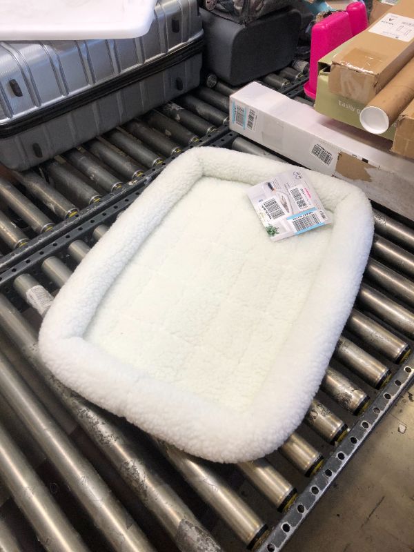 Photo 2 of 30L-Inch White Fleece Dog Bed or Cat Bed w/ Comfortable Bolster, Ideal for Medium Dog Breeds & Fits a 30-Inch Dog Crate, Easy Maintenance Machine Wash & Dry, 1-Year Warranty White Fleece 30-Inch