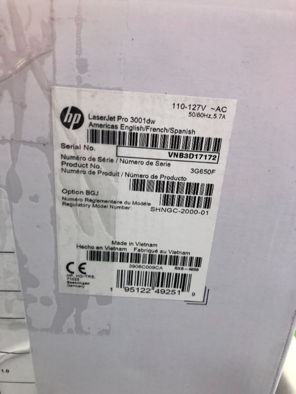 Photo 2 of HP LaserJet Pro 3001dw Wireless Black & White Printer