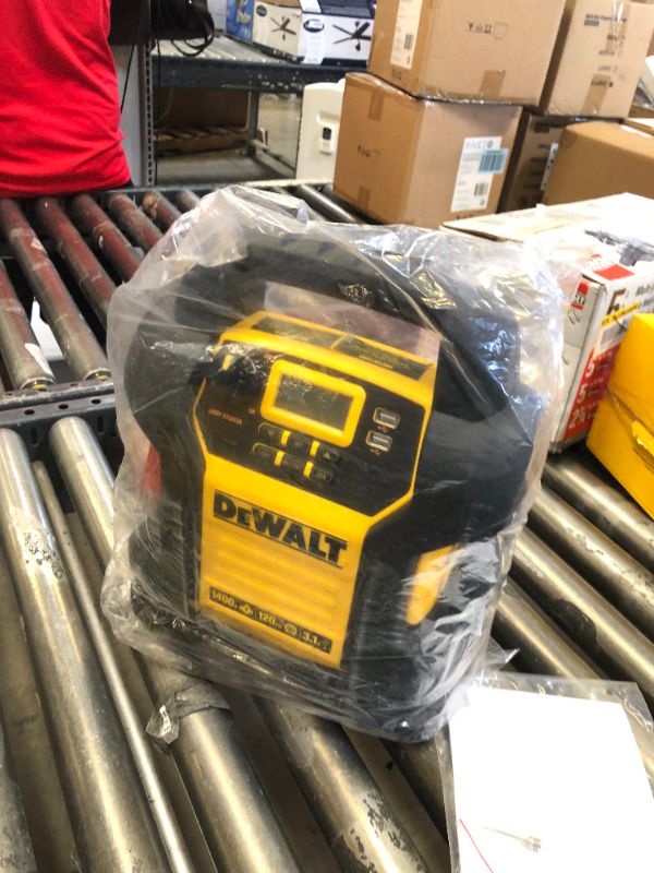 Photo 1 of DEWALT DXAEJ14 Digital Portable Power Station Jump Starter: 1400 Peak/700 Instant Amps, 120 PSI Digital Air Compressor, 3.1A USB Ports, Battery Clamps , Yellow