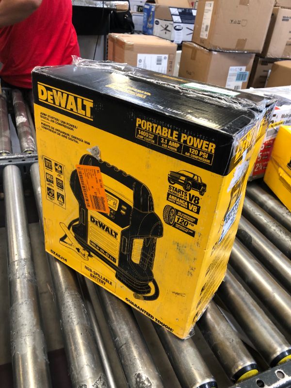 Photo 1 of DEWALT DXAEJ14 Digital Portable Power Station Jump Starter: 1400 Peak/700 Instant Amps, 120 PSI Digital Air Compressor, 3.1A USB Ports, Battery Clamps , Yellow