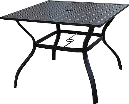 Photo 1 of 42"x42" Patio Dining Table Square Outdoor Metal Steel Frame with Umbrella Hole, Black - Diagonal Pattern