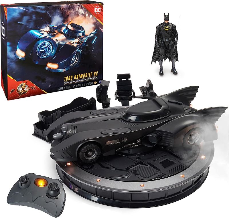 Photo 1 of DC Comics, Official 1989 Batmobile RC, Exclusive Batman Figure, Limited Edition Collector's Item, Smoke Effects, Batcave Chargeable Base, Ages 14+
