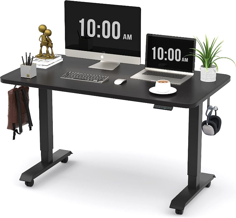 Photo 1 of Monomi Height Adjustable Electric Standing Desk for Sit ,Stand Up , 48x24 Inches, Ergonomic Stand for Home Office (Black Steel Frame/Black Top)
